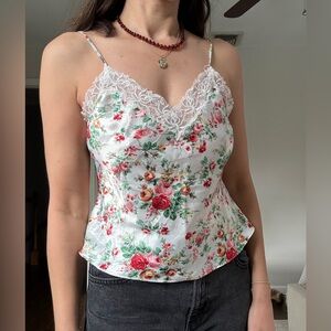 Vintage Victoria's Secret Gold Label Floral Satin Camisole Lace Trim